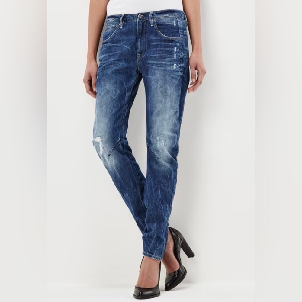 G-Star Women Low Botfriend Relaxed Fit Distressed Blue Jeans Size 26